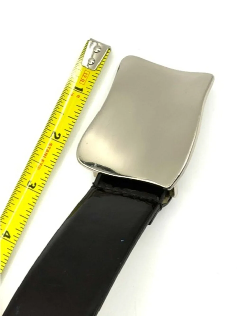 Calvin Klein Black Genuine Leather Belt Abstract Silver Buckle Medium